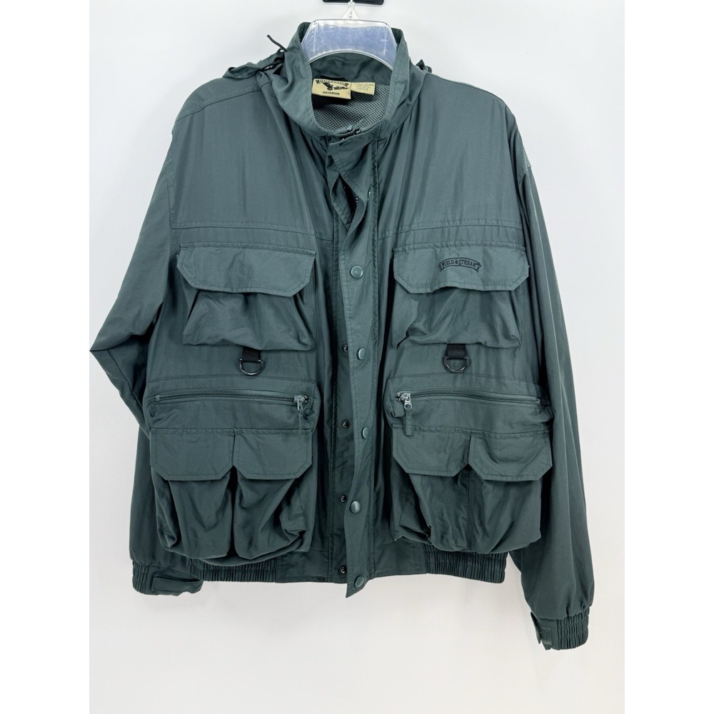 Field & Stream Mens Large Jacket Green Double Closure Waterproof Vented Nylon